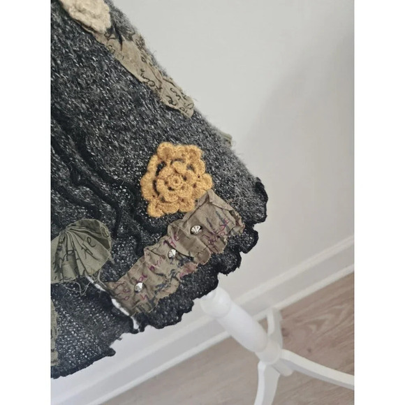 mechant Art To Wear Artsy Knit Crochet Feather Patchwork Lace Sweater Vest M - Picture 6 of 12